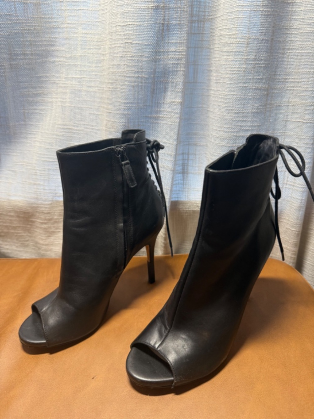 Pour La Victoire | Corset Back Open-Toe High Heel | Black | Size 8